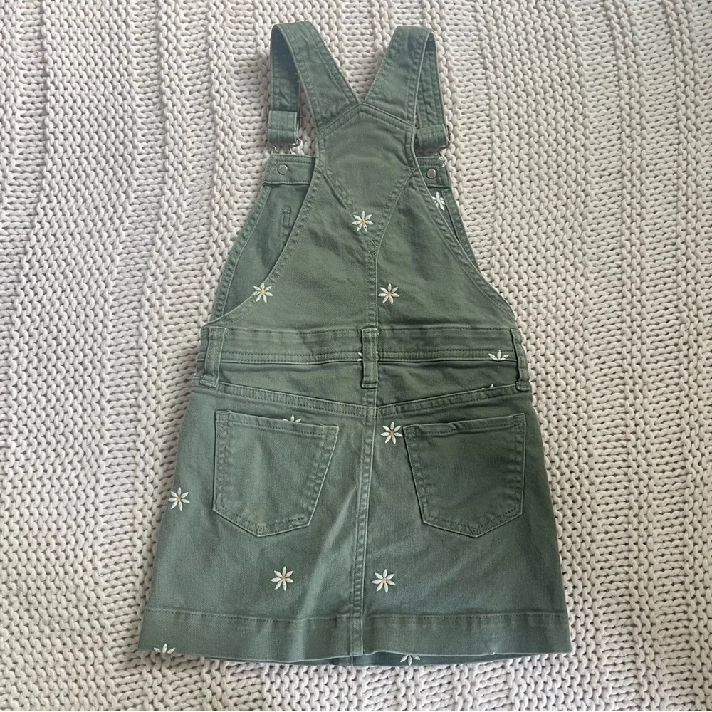 GAP Kids Olive Girl's Overall Dress with Embroidered Floral Accents Size Small